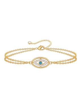 Evil Eye Bracelet 18K Gold Plated Stainless Steel CZ Adjustable